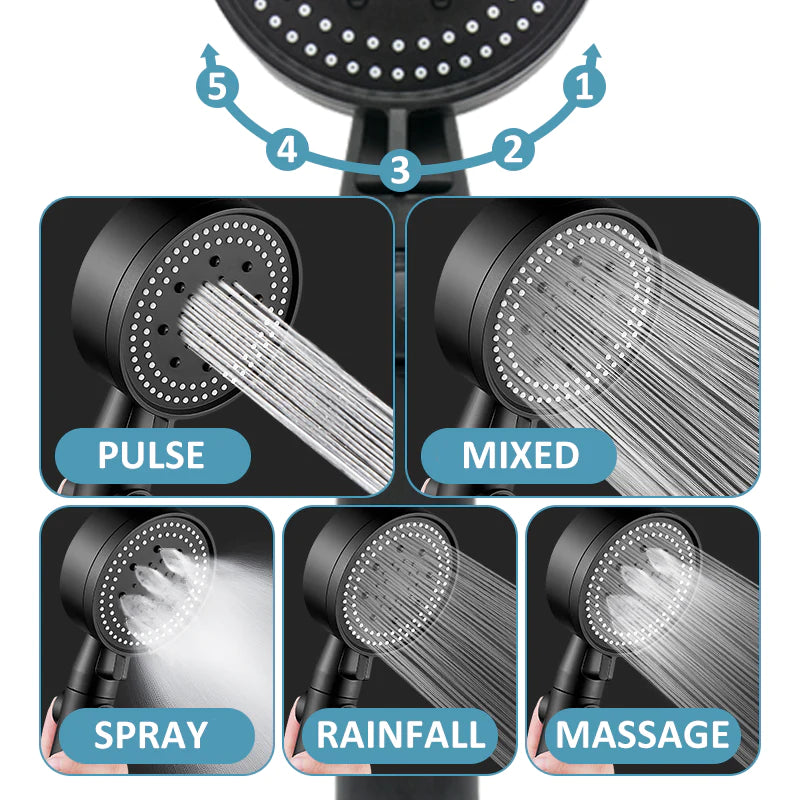 High-Pressure Adjustable Shower Head with 5 Modes and One-Key Water Stop - Eco-Friendly Bathroom Accessory