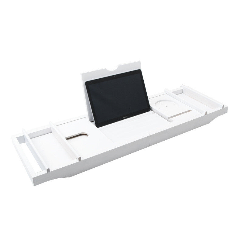 Bamboo Expandable Bathtub Caddy Tray with Wine and Book Holder