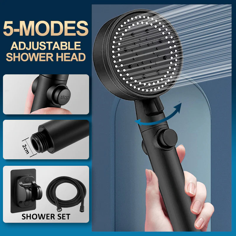 High-Pressure Adjustable Shower Head with 5 Modes and One-Key Water Stop - Eco-Friendly Bathroom Accessory
