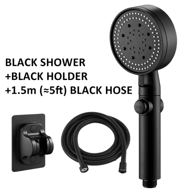High-Pressure Adjustable Shower Head with 5 Modes and One-Key Water Stop - Eco-Friendly Bathroom Accessory