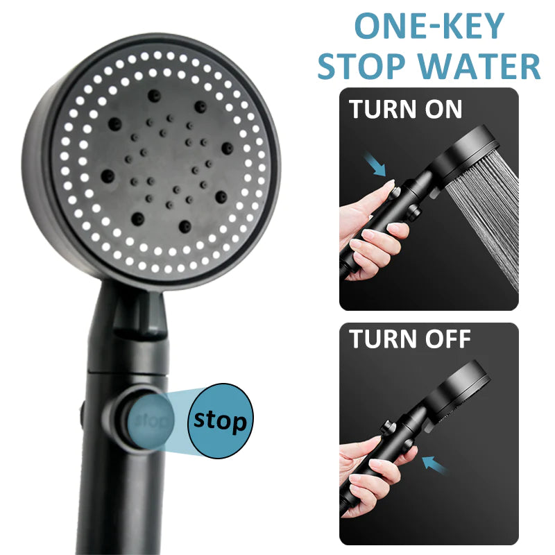 High-Pressure Adjustable Shower Head with 5 Modes and One-Key Water Stop - Eco-Friendly Bathroom Accessory