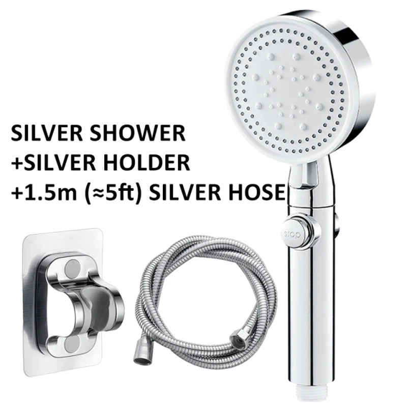 High-Pressure Adjustable Shower Head with 5 Modes and One-Key Water Stop - Eco-Friendly Bathroom Accessory